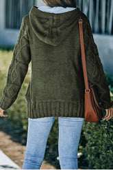 Cardigan à capuche en tricot torsadé doublé en polaire
